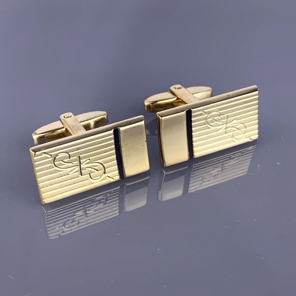 Scroll Star Burst Gold Plated Cufflinks Rectangle Lines Foster Vintage